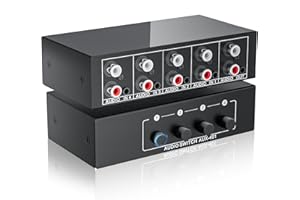 3.5mm Aux + RCA L/R Audio Switch Box 4 in 1 Out Bidirectional, BolAAzuL Stereo Audio Switcher Selector 4X1 Passive a/b Analog Audio Selector No Power Need