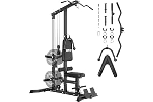 GOIMU LS01 LAT Pulldown Machine, LAT Row Cable Machine with AB Crunch, LAT Tower with Cable Row Attachments, 3 in 1 Pulley Stations for Home Gym