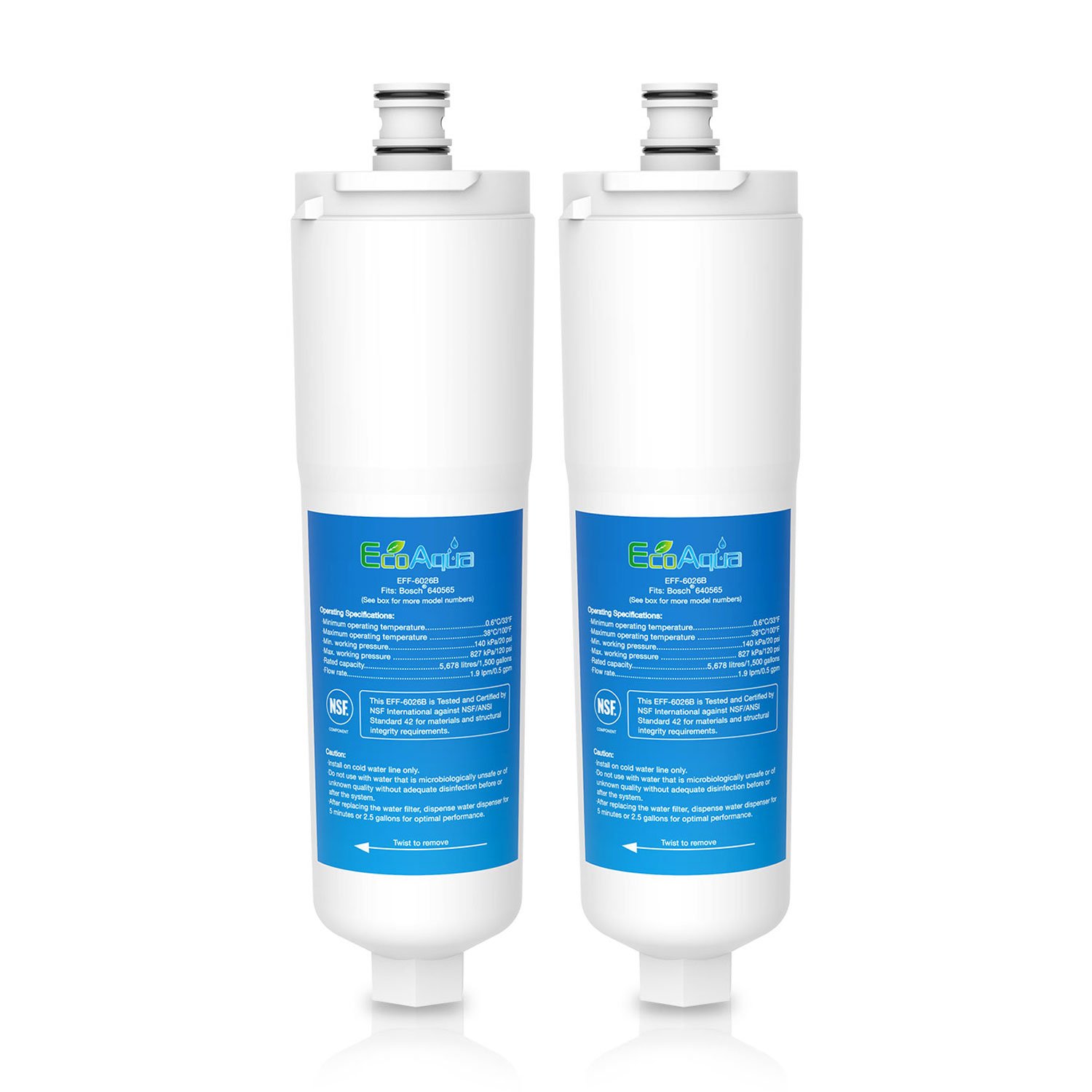 EcoAqua EFF-6026B Fridge Water Filter Compatible with Abode Aquifier, Safelock, AT2002, AT2003, AT2004, AT2005, AT2006, AT2008, AT2033, AT20034, Triana, Atlas, Gosford Kitchen Tap (2)