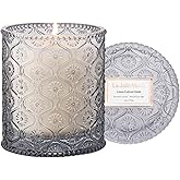 LA JOLIE MUSE Linen Cotton Oasis Scented Candle - Cotton, Jasmine & Warm Musk | 6 oz Natural Soy Wax | 40 Hours Clean Burn | Gift-Ready for Hosts, Gatherings | Elegant Home Décor