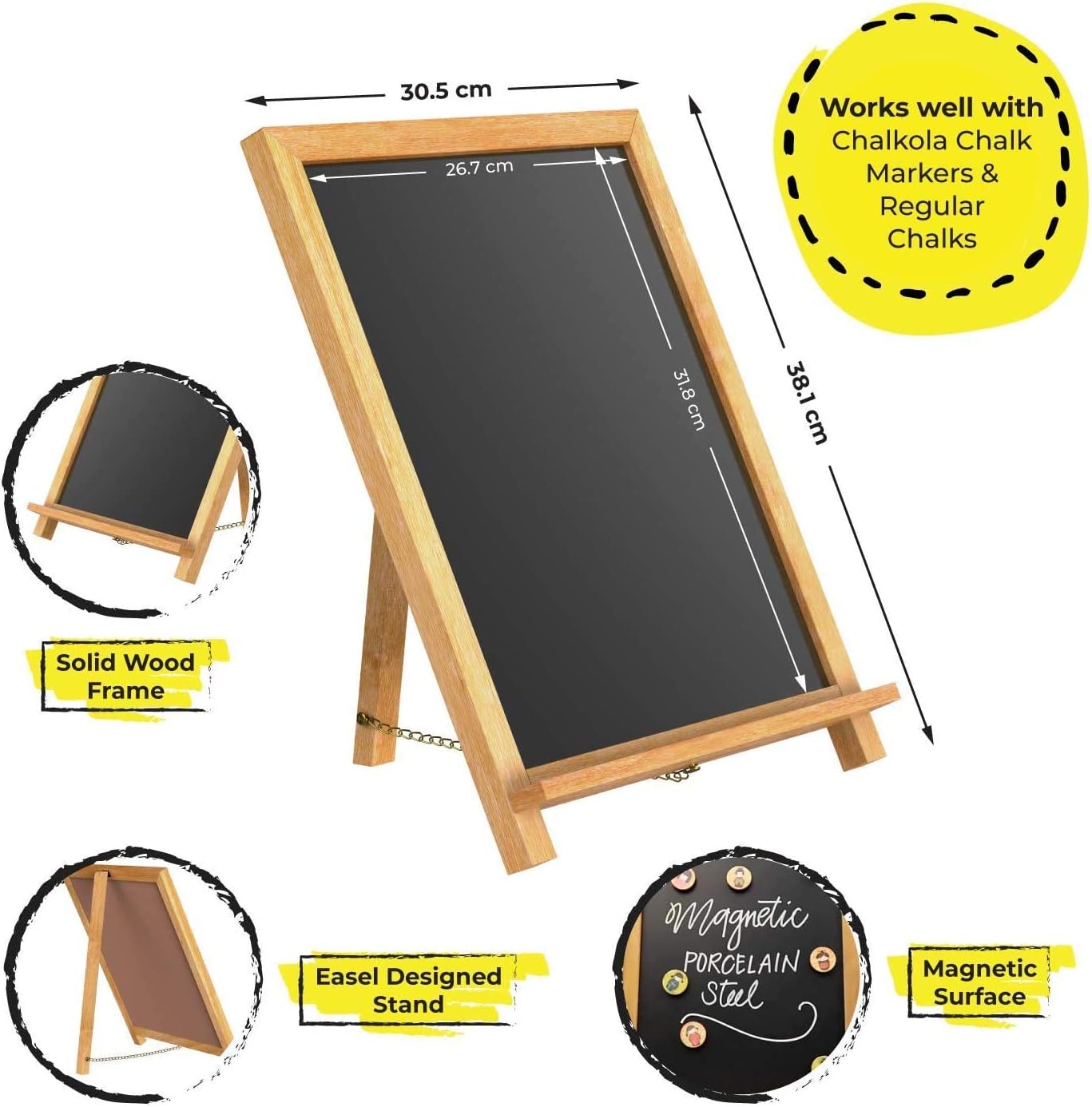 Rustic Chalkboard Sign | 15" x 12" | Smooth Wooden Frame with Non-Porous Magnetic Surface for Home Decor, Kitchen, Wedding, Restaurants & Bar Table Top: Office Products