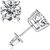 Blahanna Moissanite Stud Earrings, Screw Back 18K White Gold Plated 925 Sterling Silver Earring Moissanite Diamond Earrings Studs for Women Men 0.6ct-3.0ct
