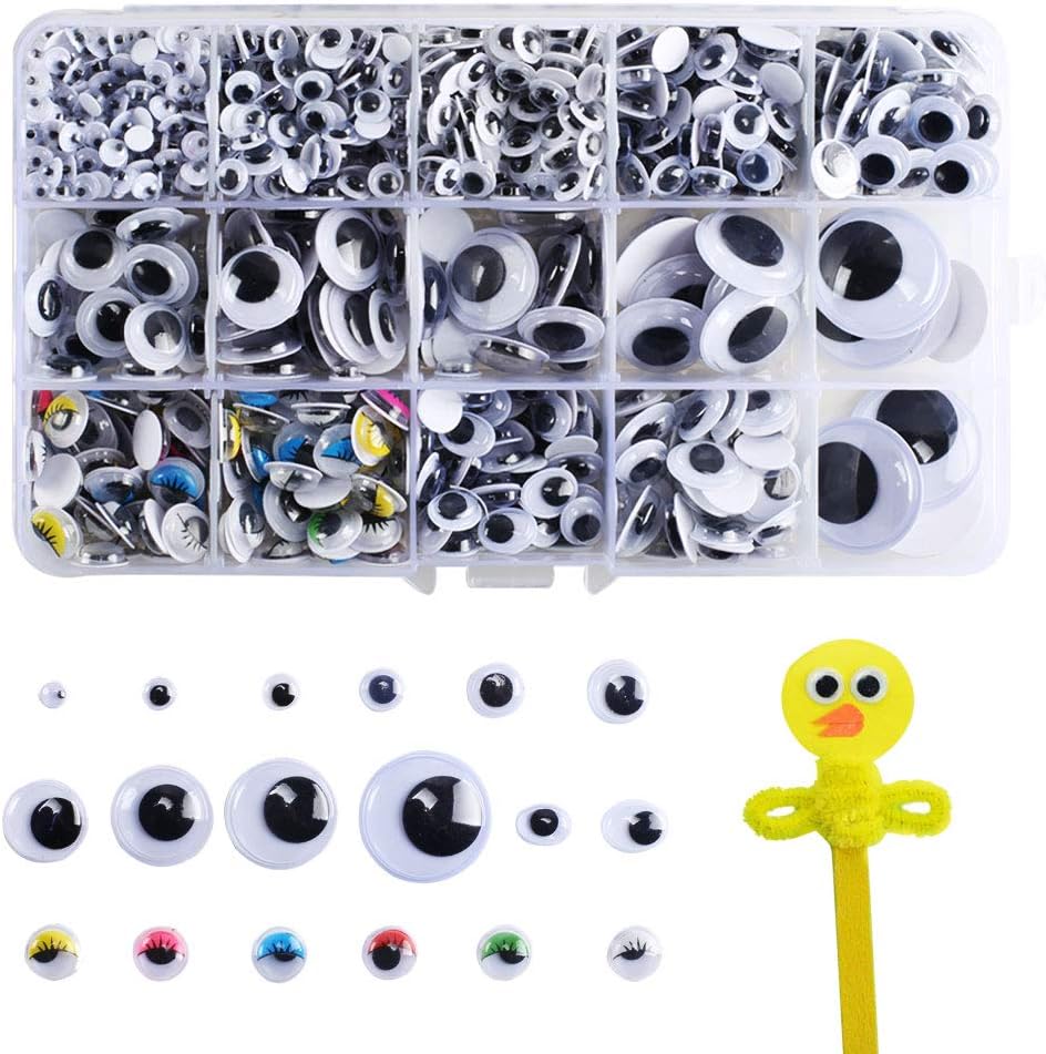ETSAMOR 1200pcs Wiggle Googly Eyes Self-adhesive Round Moving Wobbly Googly Eyes 5 mm to 25 mm Assorted Sizes for Art Craft Projects