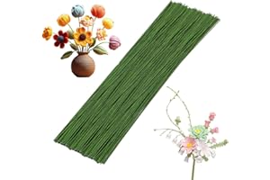 100 Pcs Green Floral Stem Wire, 2Gauge 13.8 Inch Bendable & Cuttable Paper Wrapped Flower Sticks for Bouquet Wrapping, DIY Pr