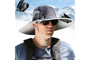TCAIRZL Solar Fan Hat, Wide-Brimmed Sun Hat with 2 Fans, Solar + USB Powered, Adjustable Angle, for Men and Women Fishing and Beach (US, Alpha, One Size, Black)
