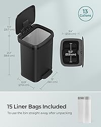 SONGMICS Kitchen Trash Can, 13-Gallon Stainless