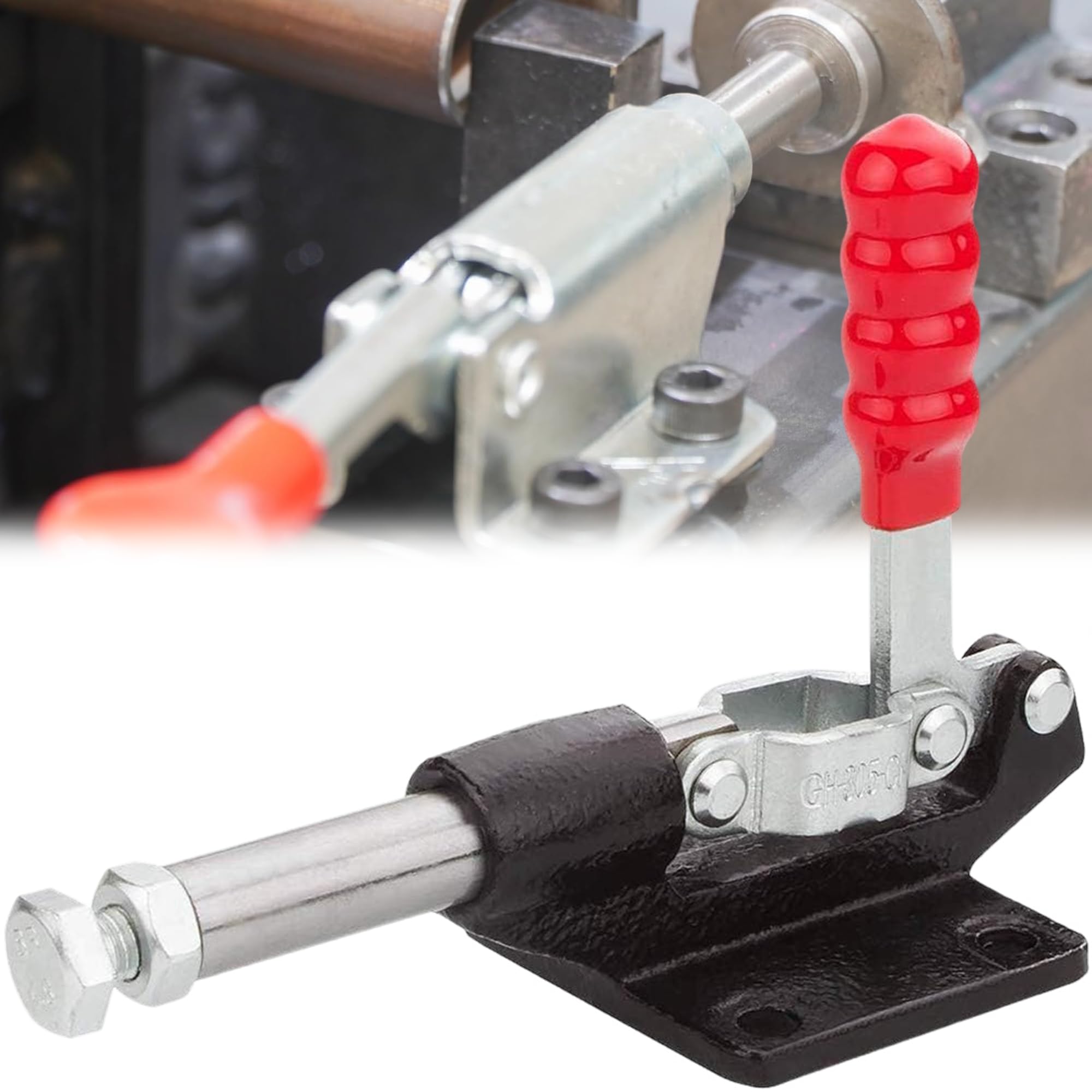 MINGZE 32MM Toggle Clamps GH-305-C, 230Kg/500 Lbs Holding Capacity Plunger Stroke Heavy Duty Metal Push Pull Clamp for Welding, Woodworking, Mould and Machine Operation Flange Base Plate GH-305-CM