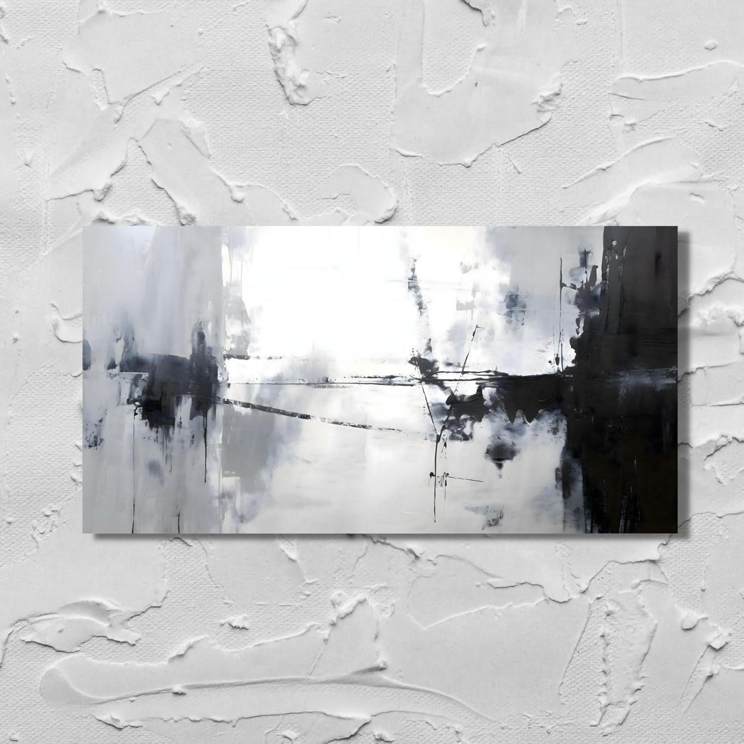 Paintings - Black and White Abstract Wall Art, Wall Art Canvas Painting Gray and Black Wall Background Decor, Black Neutral Wall Art, Ready to Hang Living Room, Bedroom (framed, 30