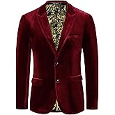 PJ PAUL JONES Mens Velvet Blazer Jacket Two Button Sport Coat Solid Suit Jackets for Dinner Prom Wedding