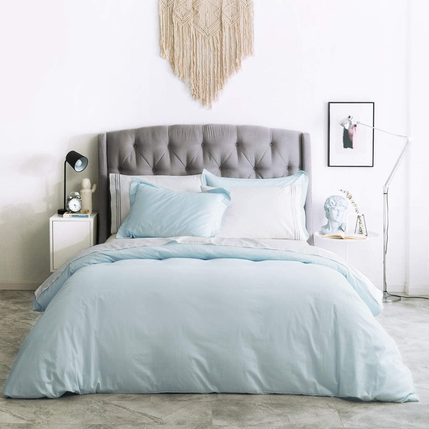 SUSYBAO Light Blue Duvet Cover King 100% Cotton 3 Pcs Set 1 Neutral Baby Blue Duvet Cover with Zipper Ties 2 Pillow Shams Luxury Soft Modern Powder Blue Bedding Set Comfortable