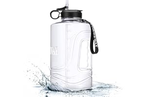 FORWEWAY Half Gallon Water Bottle Sports Water Jugs Robust Motivational Reusable Water Bottles BPA Free Plastic Drinking Container for Sport Workout Hydro Daily Intake (2.2L) (3.78L Clear)