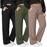 Neer 3 Pack Women's Plus Size Sweatpants, Wide Leg Lounge Pants Elastic Waist Baggy Pant with Pockets Casual Loose Fit Bottom