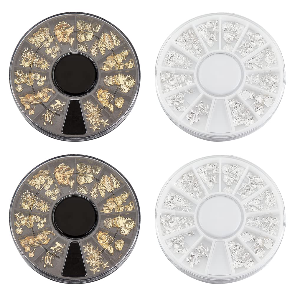 OLYCRAFT 4 Boxes Marine Animal Resin Fillers Gold Sliver Alloy Cabochons Ocean Theme Nail Art Decorations Summer Theme Resin Accessories Supplies for Jewelry Making Nail Art Decoration