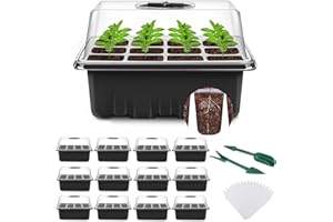 YAUNGEL Seed Starting Trays, 12 Pack 144 Cells Thicken Seed Starter Tray Kit with Humidity Dome/Clear Lids Durable Growing Trays for Greenhouse & Gardens, Black