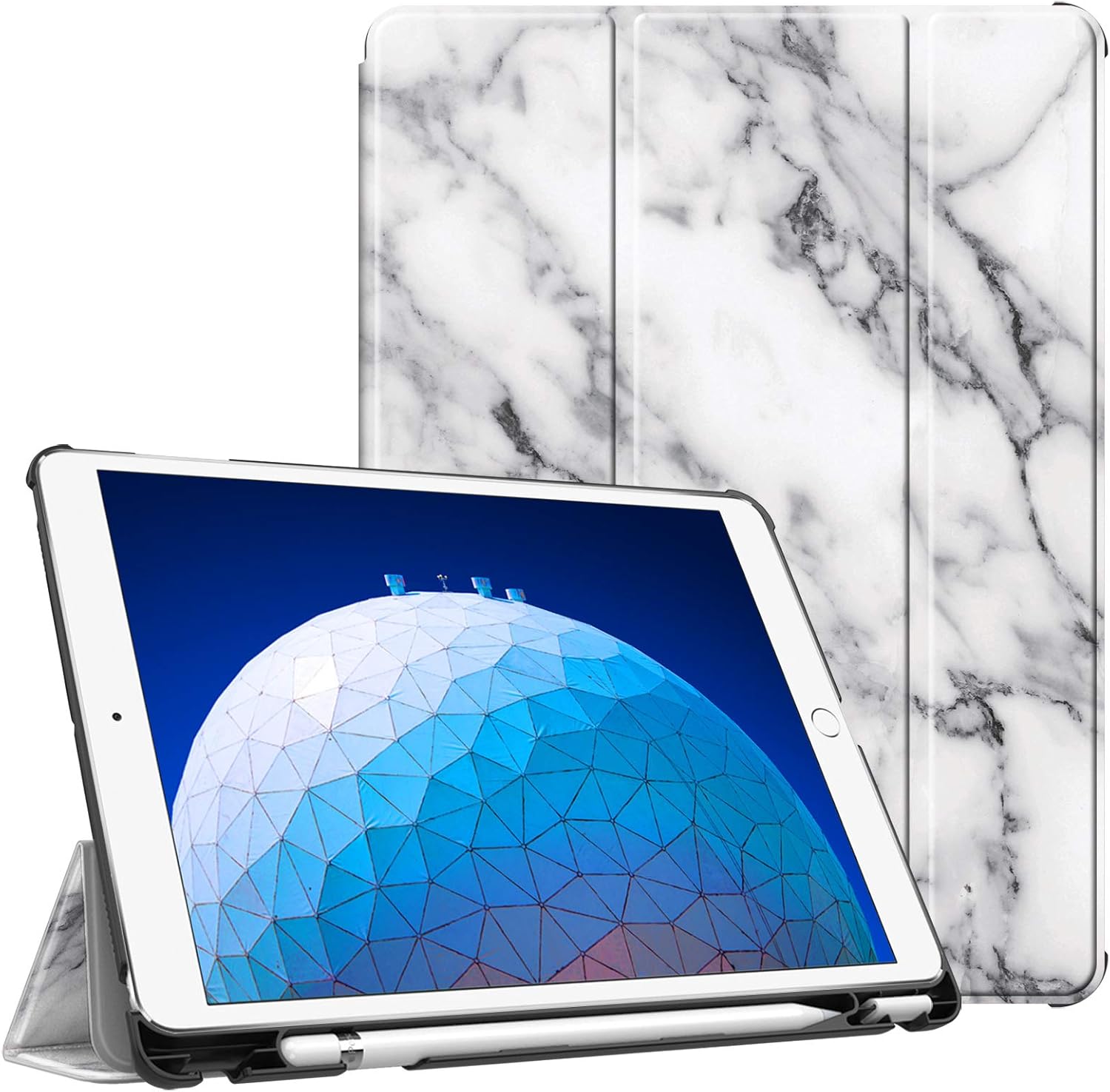 Fintie Case for iPad Air (3rd Gen) 10.5" 2019 / iPad Pro 10.5" 2017 - [SlimShell] Ultra Lightweight Standing Protective Cover with Built-in Pencil Holder, Auto Wake/Sleep (Marble White)