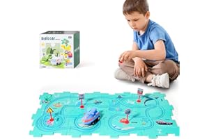 XAZASTOV Puzzle Track Car Play Set, Plastic Floor Puzzles for Kids Ages 3-5 with Vehicles, Electric trolley puzzle, Toys Gifts for 2 3 4 5 6 Year Old Boys Girls, Montessori Car Toys