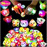 Mikulala 36 Pack Light Up Rings Glow in The Dark Party Supplies, Light up Party Favors, Goodie Bag Stuffers, Birthday Valentines Party Favors Classroom Prizes Cute Animal Treasure Box for Kids