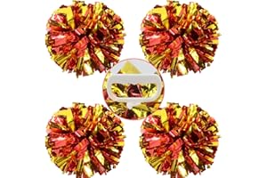 Lovecheer 4PCS Pom Poms Cheerleading with Handle Rings Metallic Plastic Cheer Pom Poms Sports Team Spirits Cheering Squad Dance Training
