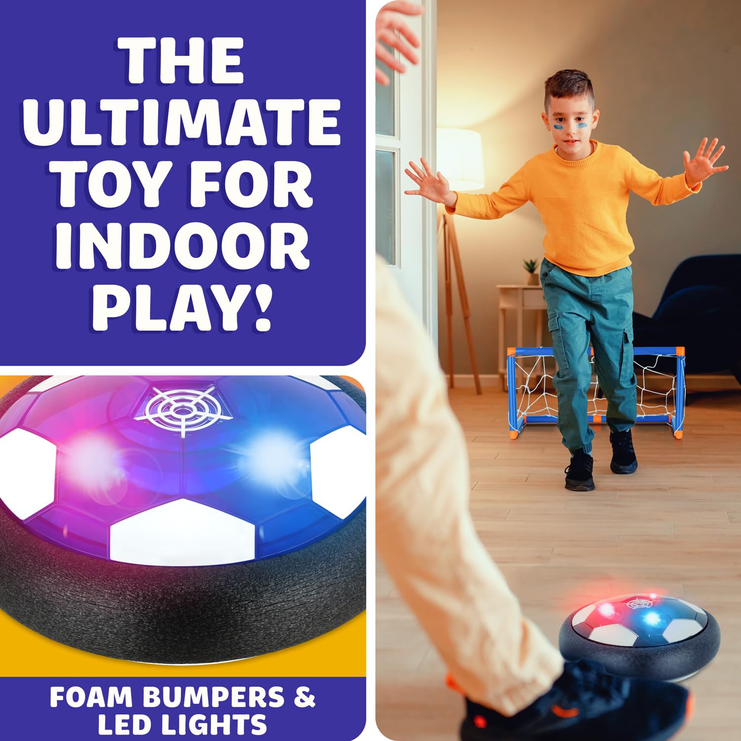 Hover Soccer Ball - Indoor Soccer Ball, Indoor Flying Toy Games (2 Floating Disk + 2 Goals) Boy Birthday Gifts, Indoor Silent Game | 4 in 1 Pack