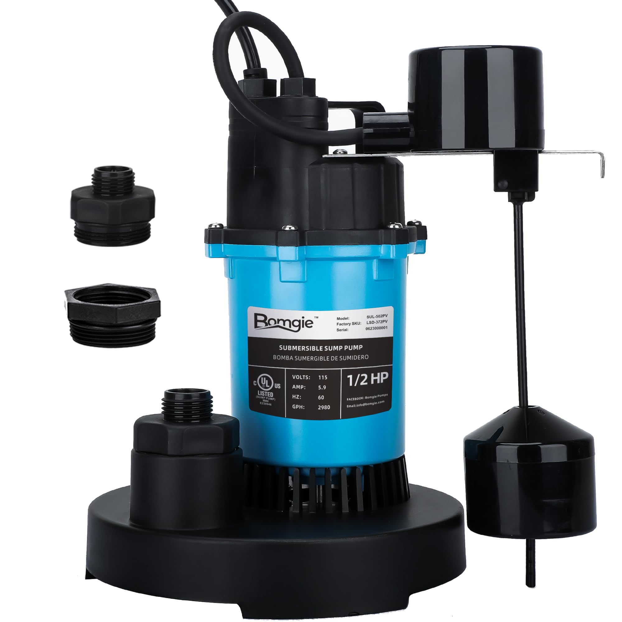 Photo 1 of BOMGIE 1/2HP Sump Pump Submersible 2980GPH, Vertical Float Switch Automatic Utility Pumps for Clean/Dirty Water Pump Thermal Protector for Basement Pool Draining, Max. Head 28 FT