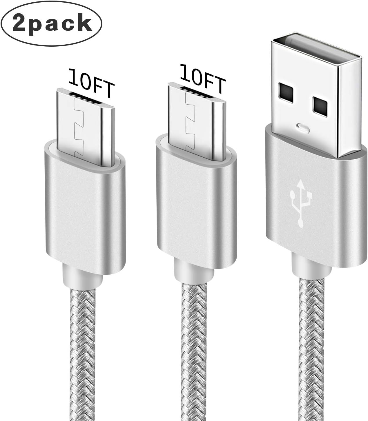 PS4 Controller Charger Cord Power Charging Cable,2PACK 10FT Play Charge for Playstation 4/DualShock 4/PS4 Slim/PS4 Pro/Xbox One/Xbox One S/Xbox One Elite/Xbox One X Controllers,Micro USB Wire Braided