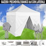 Gazebo Pieghevole Telescopico 3x3 Metri - Telo Impermeabile Bianco Per Esterni - 2