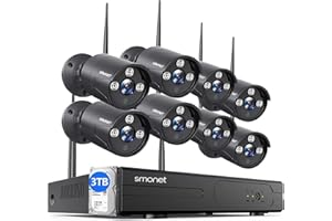 SMONET H.265 Security Camera System Wireless,SMONET 8CH Full HD 1080P Wireless CCTV Camera System(2TB Hard Drive),8pcs 2.0MP 