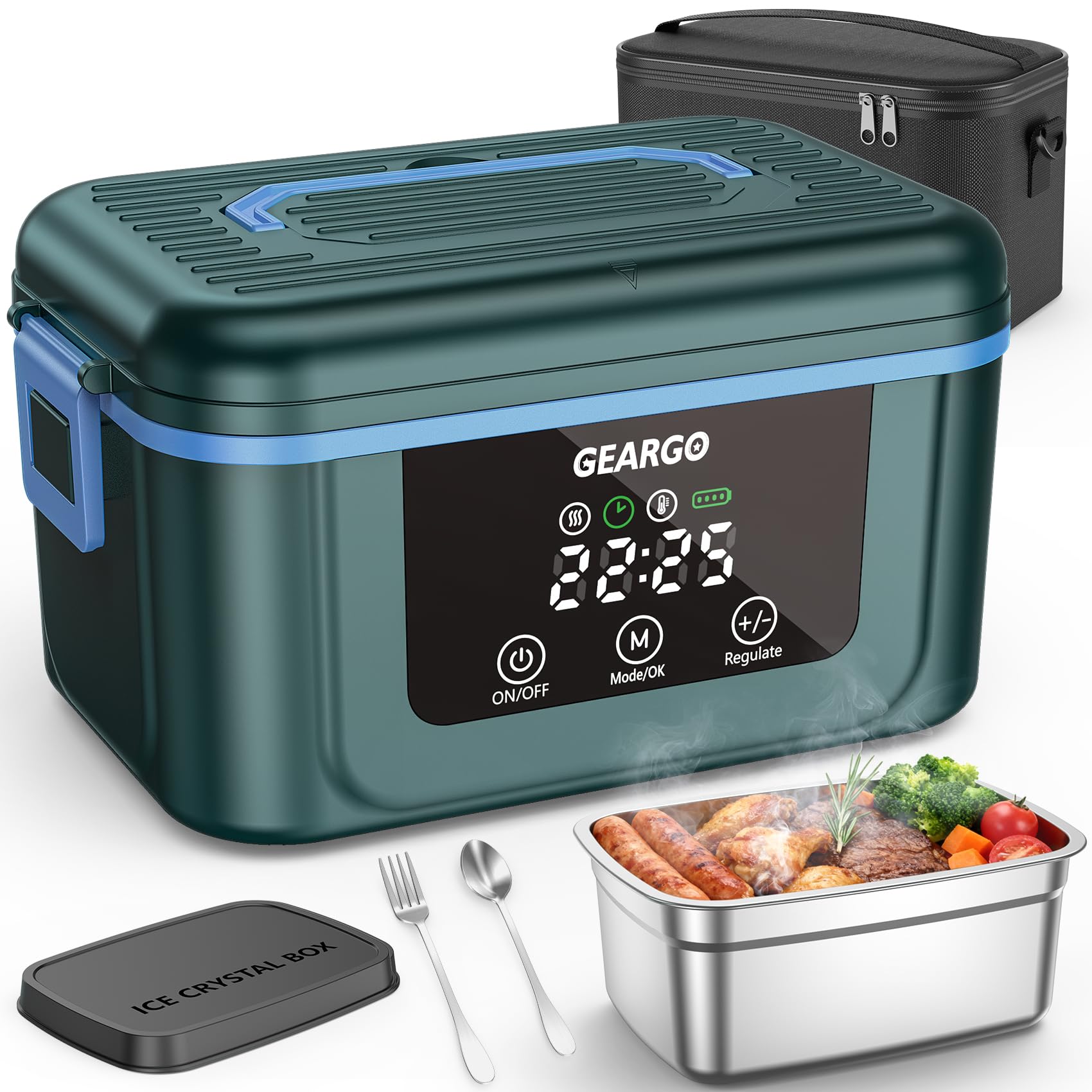 Photo 1 of GEARGO ?.? ???? Cordless Electric Lunch Box, ???????? Heated Lunch Box Battery Powered with Ice Crystal Box, 24 Hours Scheduled Rechargeable Heating Lunchbox for Adults Men Women