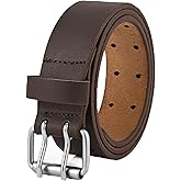 PBF Double Prong Work Belts for Men, 38mm Wide Heavy Duty, Full Grain Leather Belt for Men, Nickel Free, Cowhide Belt