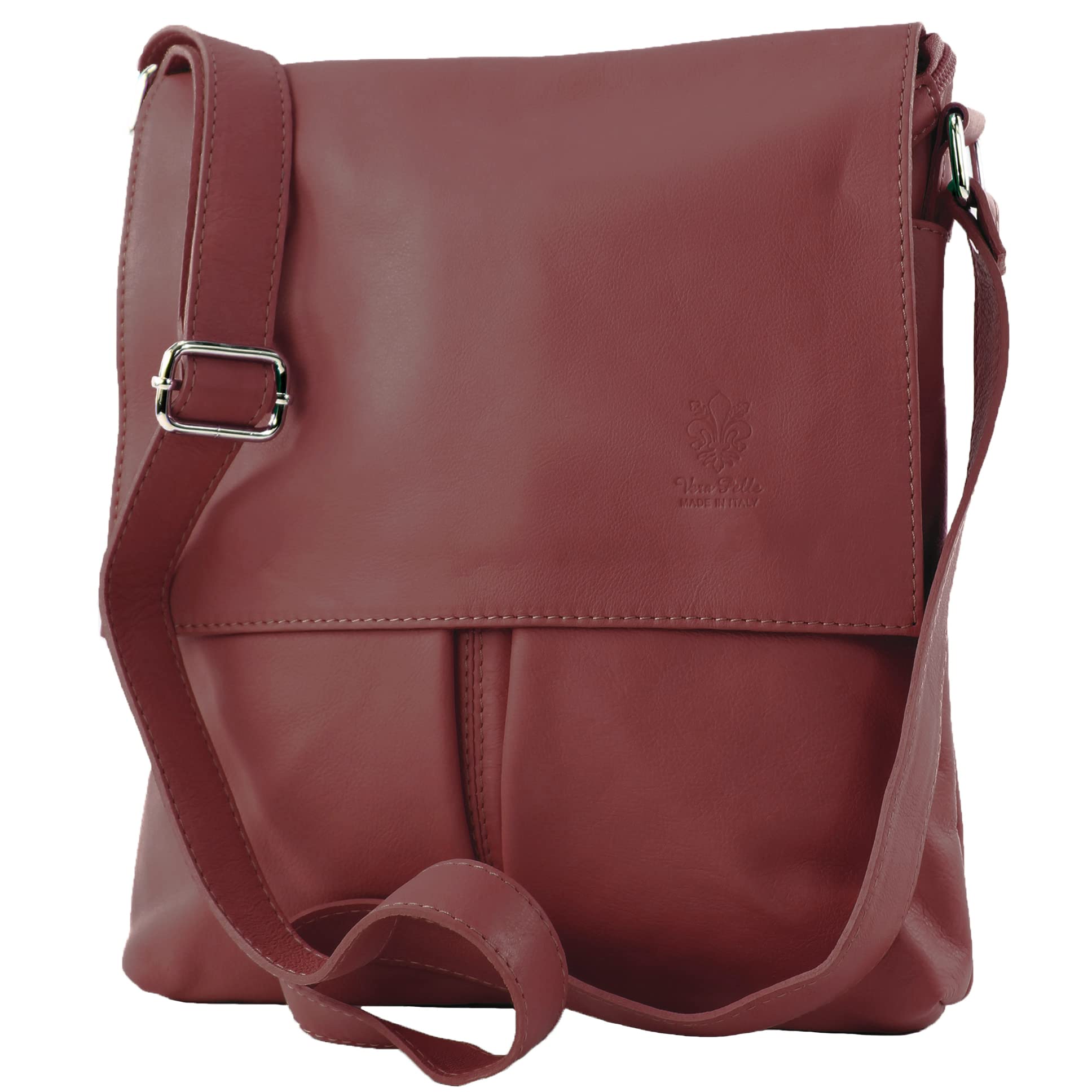 modamoda de ital. Shoulder Messenger bag ladies bag leather large T75, Colour:Bordeaux