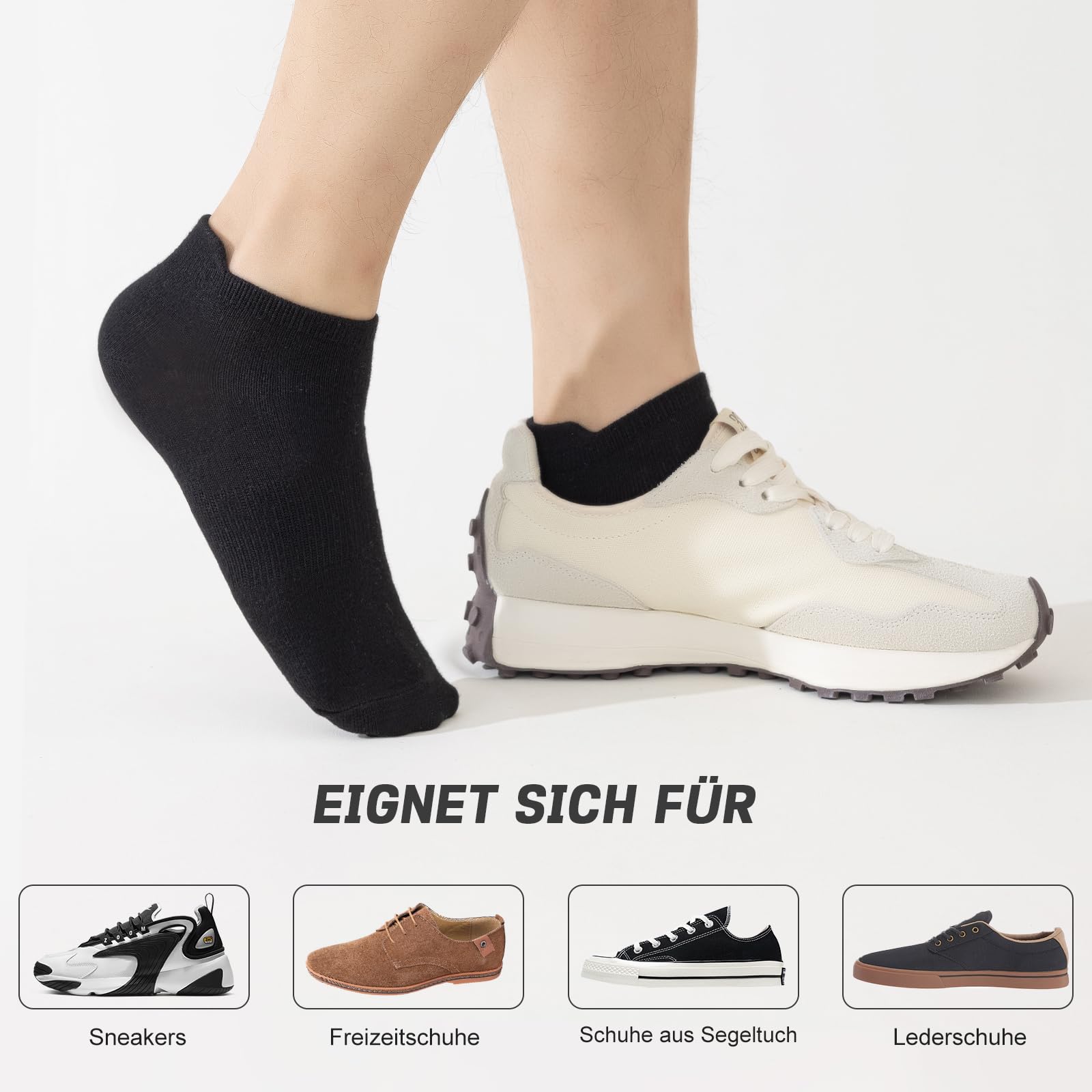 Niorasen Bambus Sneaker Socken für Damen & Herren, 6 Paar Schwarz 47-50 7