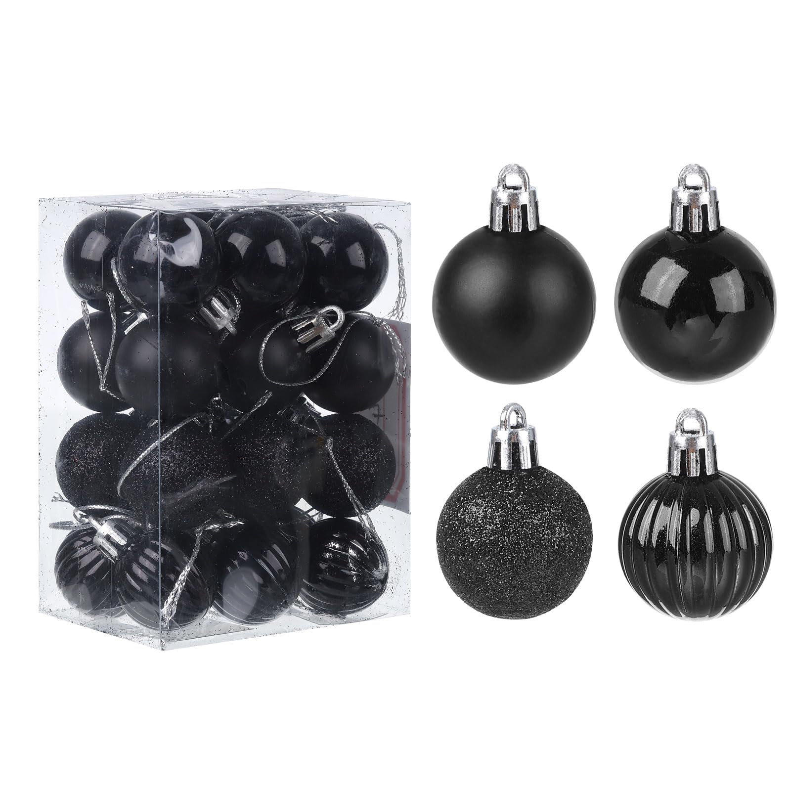 uxcell 24Pcs Black 1.18" Christmas Balls Ornaments Shatterproof Ornaments Hanging Baubles for Xmas Trees, Wedding, Party Decorations