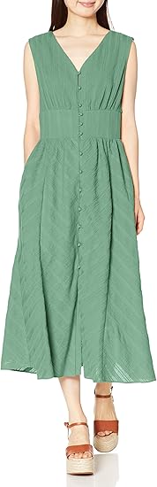 Amazon Co Jp ラグナムーン ワンピース ｽﾄﾗｲﾌﾟｼﾞｬｶﾞｰﾄﾞﾌﾛﾝﾄﾎﾞﾀﾝﾜﾝﾋﾟｰｽ レディース グリーン 日本 M 日本サイズm相当 服 ファッション小物