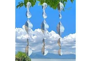 UTFFEDY 3 * 3 Stainless Steel Bird Scarer Discs Set, 3D Reflective Helix Wind Spinners Bird Reflector & Sparkly Metal Outdoor Garden Décor Sculpture Ornaments, Deterrent to Scare Pigeon Away Yard Patio Farm