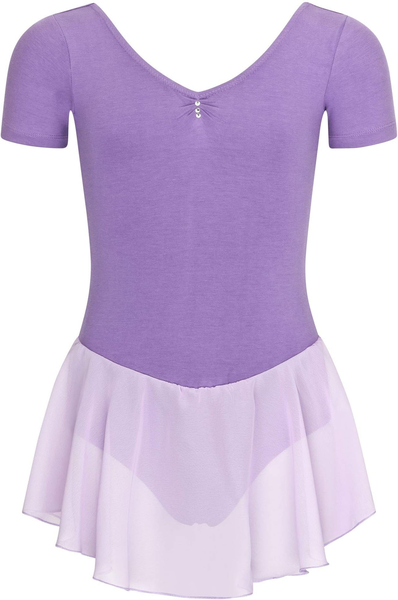 tanzmuster girls´ short-sleeved ballet leotard 'Betty' with chiffon skirt and rhinestones, made of soft and durable cotton blend - beautiful dance dress for children in many colors