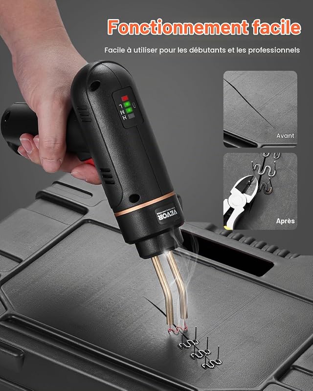 Soudure Plastique sans Fil, 120 W, Pistolet de Soudage Plastique Rechargeable 400 Agrafes de Soudage, Kit Réparation Pro Pare-chocs Voiture pour Kayak, Jouets, Réparation Fissures en Plastique