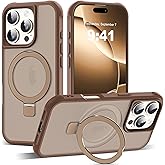 SKYLMW Compatible with iPhone 16 Pro Case with Invisible Magnetic O-Ring Stand Military-Grade Translucent Case for iPhone 16 Pro 6.3" [Compatible with Mag-Safe][Great Grip Feeling],Desert Brown