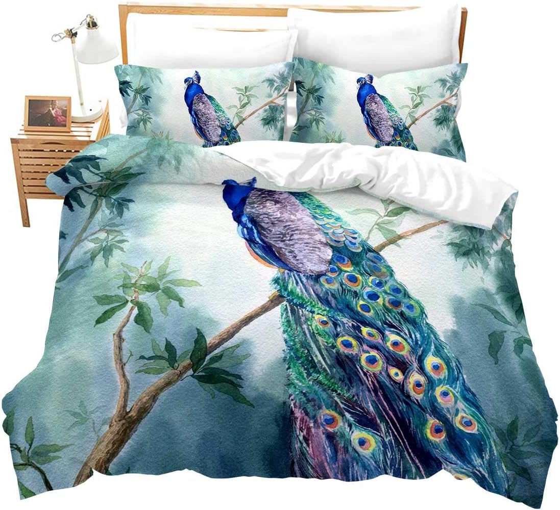 Chinoiserie Chic Peacock Duvet Cover Garden Botanical Bird and Tree