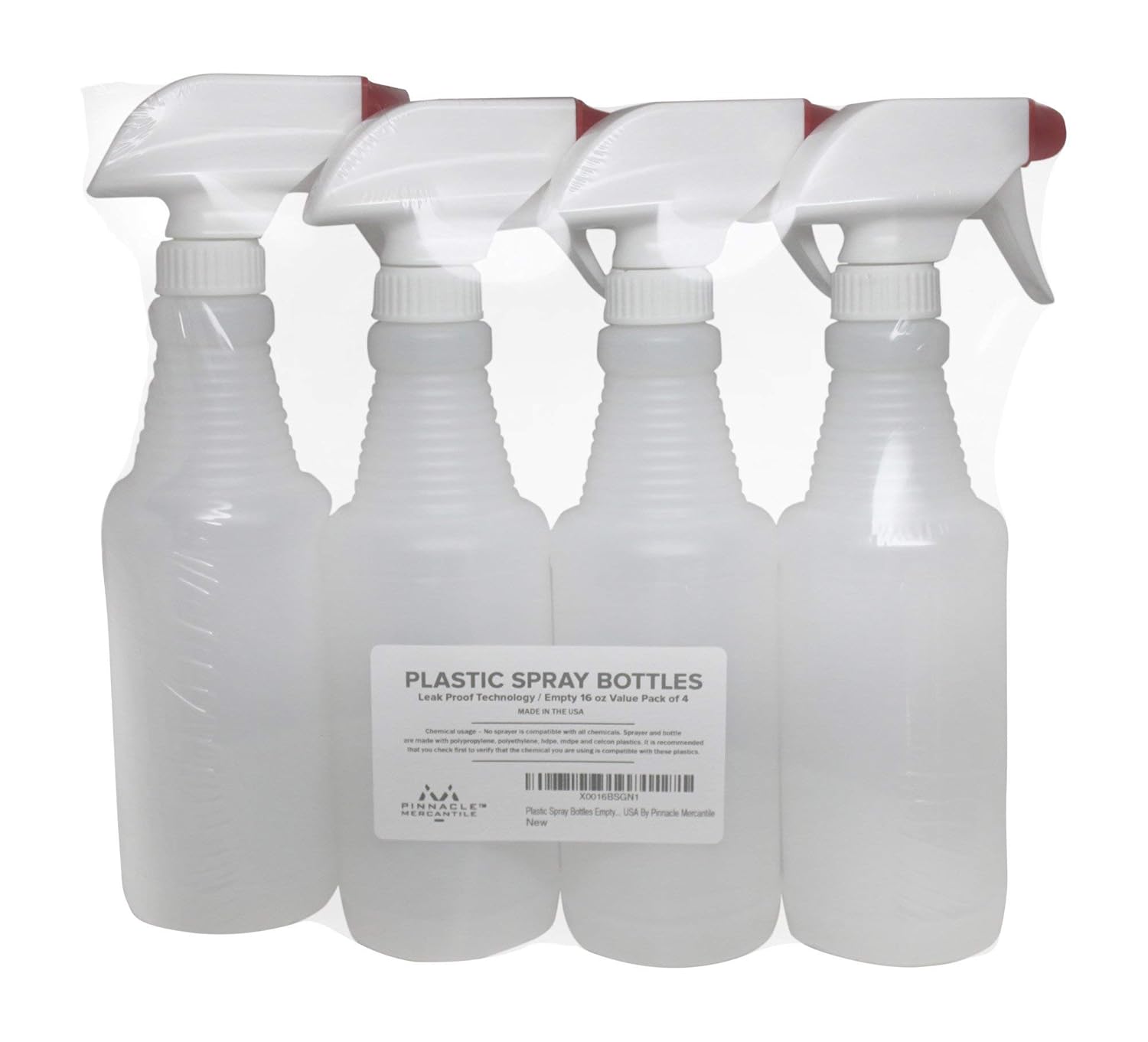Pinnacle Mercantile Plastic Spray Bottles Leak Proof Technology Empty 16 oz Value Pack of 4 Made in USA: Industrial & Scientific