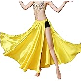 MUNAFIE Belly Dance Skirt Satin Split Side Long Skirts for Women