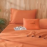JSD 100% Cotton Burnt Orange Sheet Set Full, 300 High Thread Count Sateen Bed Sheets Deep Pocket Soft Breathable