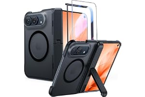FNTCASE for iPhone Duo Case: Translucent Matte Fit for MagSafe Black | with Kickstand Hinge Protection, Magnetic Shockproof Cover with Screen Protector, Military Grade Drop Protection
