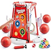 Zsinb Floating Pool Basketball Hoop for Kids, 3-in-1 Pool Games Ages 4-12 | Includes hoop, 4 balls, 2 sticky-ball targets, rings &amp; pump; basketball, ring toss &amp; target game for above ground pools