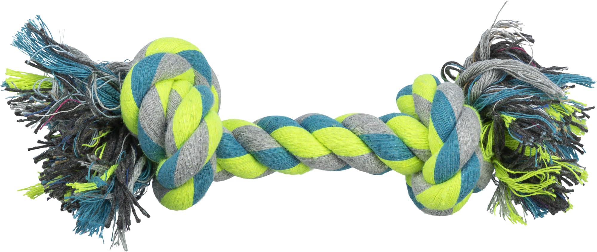 TRIXIE play rope for dogs, petrol/lime/grey, 28 cm, cotton/polyester, 32652, throwing toy, fetch toy, for tug-of-war, chew toy, without squeaker, high cotton content