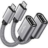Togconn Micro USB to USB Adapter, Micro USB 2.0 OTG Cable 2 Pack, Nylon Braided, Aluminum Shells, USB Male to USB Female for 