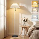 Floor Lamps for Living Room, 59.5" Pleated Modern Standing Lamp,Linen Shade | Vintage Tall Lamp,Adjustable Color Temperature,Pull Chain Switch, Rustic Pole Lamps for Bedroom,Nursery,Den（Bulb Included）