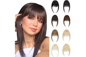 Hairro Clip In Bangs, Medium Brown Clip On Wispy Fringe 100% Real Human Hair Extensions Short Neat French Bangs Natural Hairp