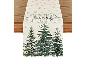 Artoid Mode Beige Pine Tree Snowflake Merry Christmas Table Runner, Seasonal Winter Xmas Holiday Kitchen Dining Table Decoration for Home Party Decor 13 x 72 Inch