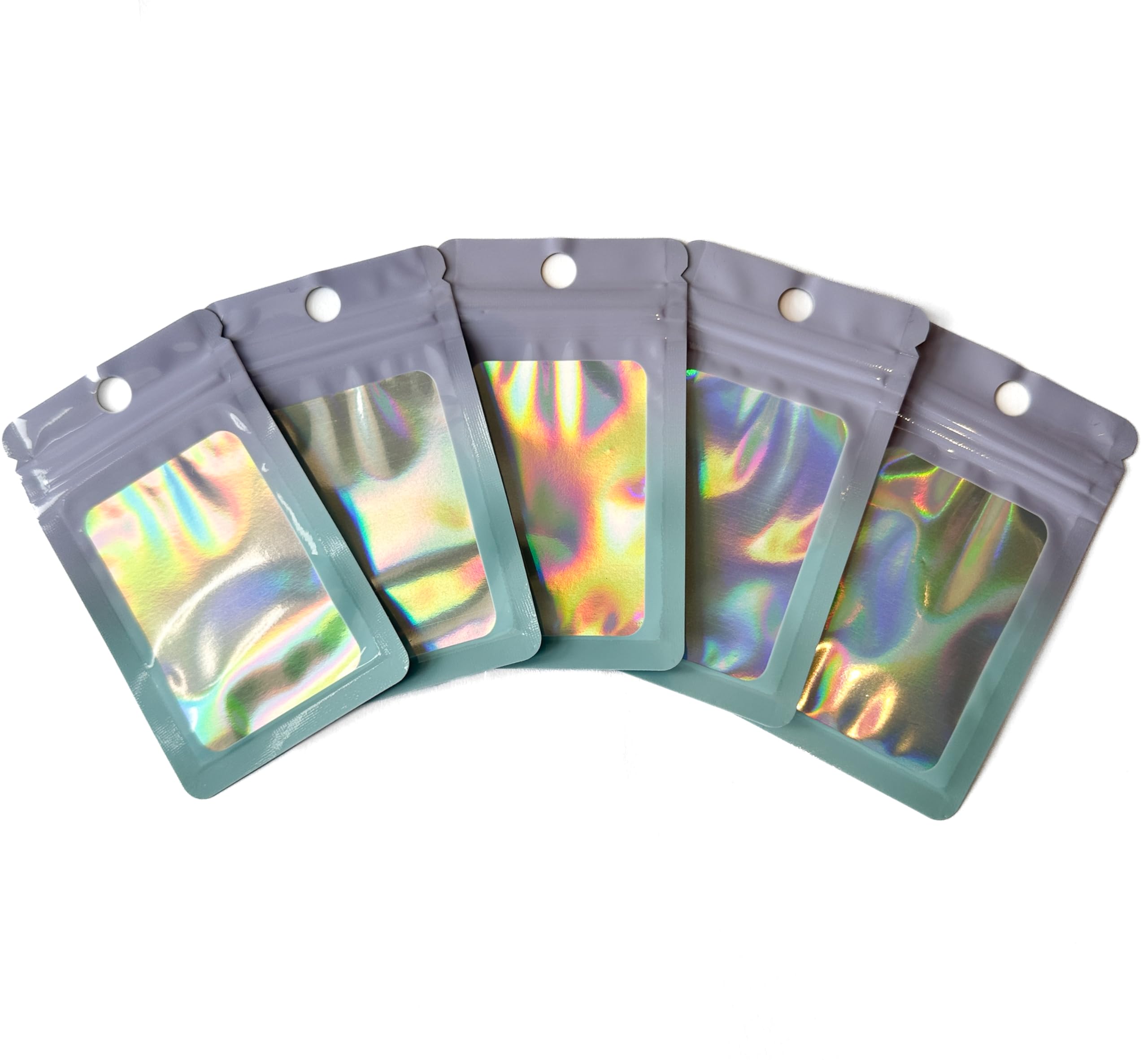 100 Pcs Mylar Bags - Holographic Bags, Cute Small Plastic Bags, Resealable Sweet Pouches, Wax Melt Bags, Sample Bags for Lipgloss, Jewelry, Eyelash, Small Business, Smell Proof Baggies (Blue & Purple)