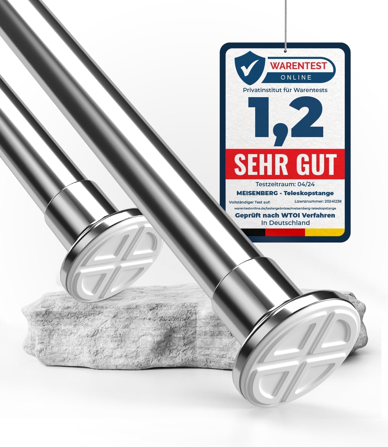 MEISENBERG Extendable Curtain Poles, Curtain Rod, Shower Curtain Pole, No Drill Adjustable Tension Rod - Telescopic Tension Pole for Multipurpose Indoor and Outdoor Needs – Silver, 70-120 cm